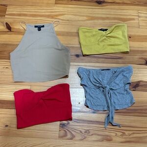 Forever 21 Trendy Women's Crop Top‎ Set - Beige, Yellow, Red, Gray